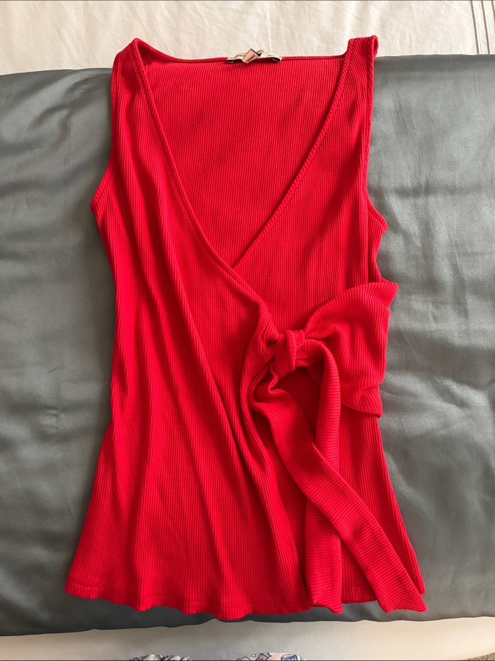 Express Red Ribbed Wrap Tank with Side Bow